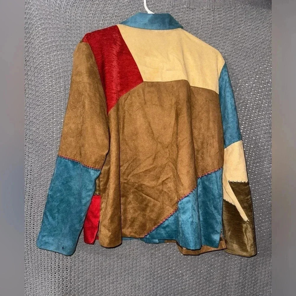 Vintage Koret Women's Jacket Button Notting Hill Multi Color Block Patch Sz L - Picture 5 of 6